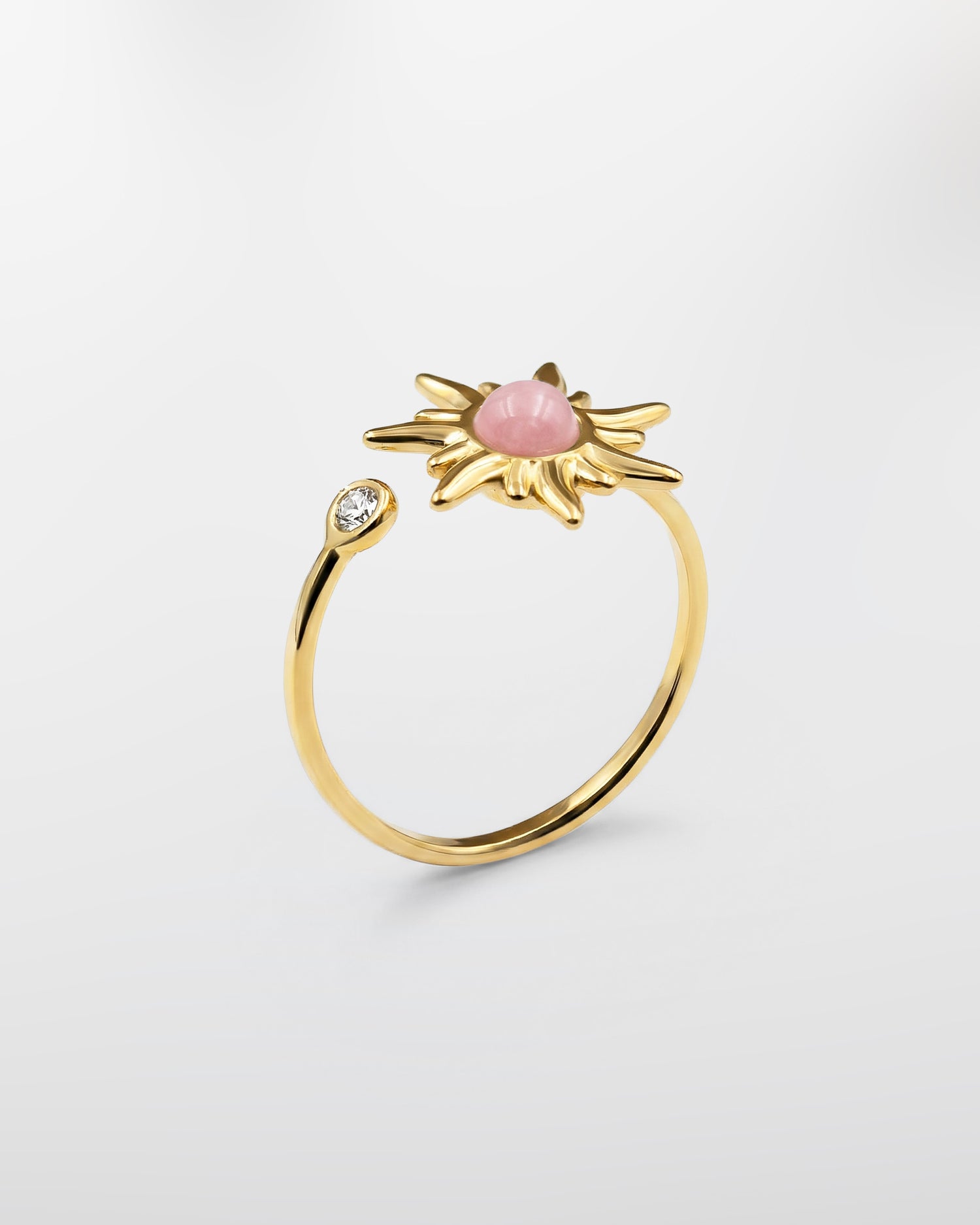 PIERŚCIONEK ANTYSTRESOWY Z RÓŻOWYM KWARCEM I CYRKONIĄ pozłacany