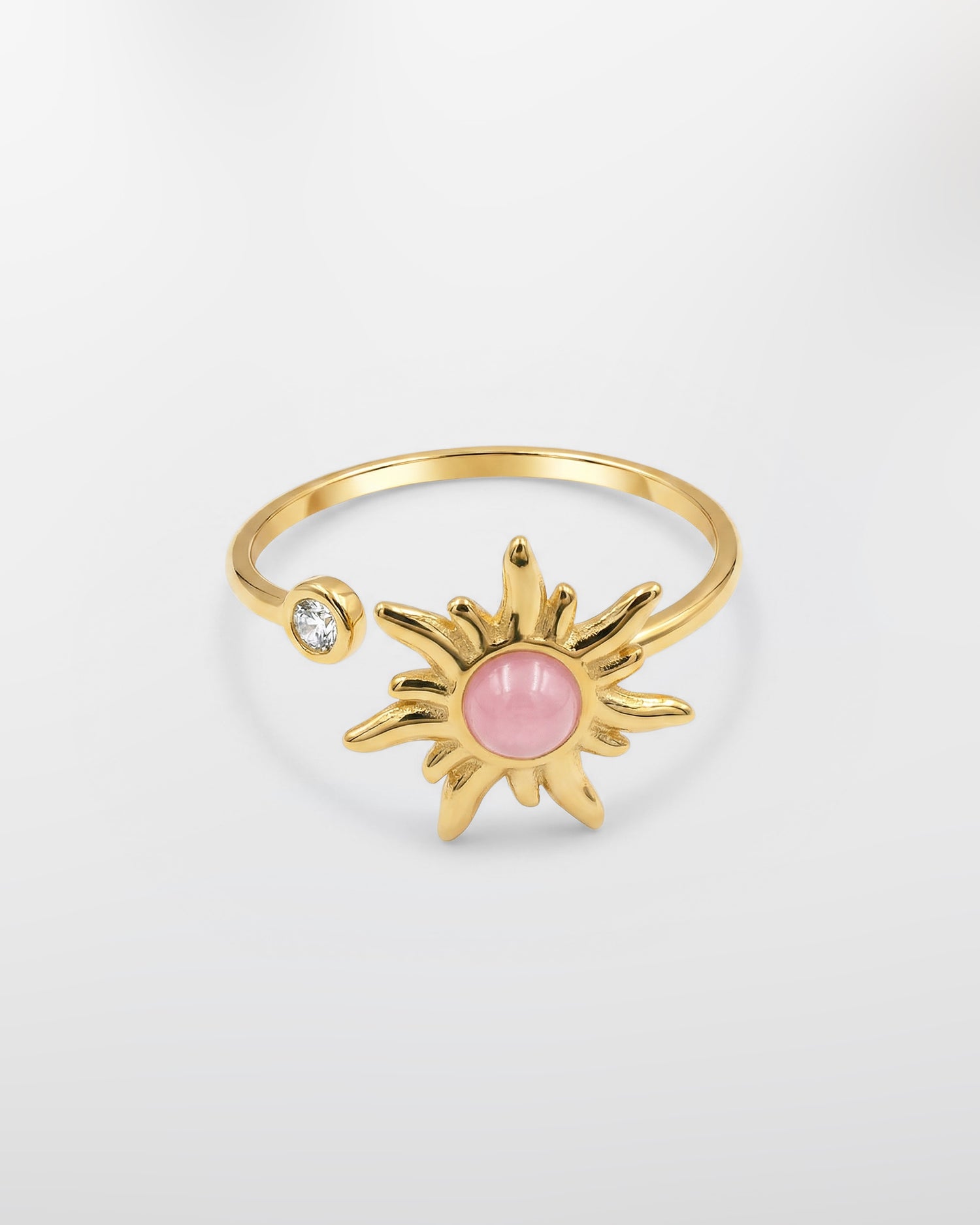 PIERŚCIONEK ANTYSTRESOWY Z RÓŻOWYM KWARCEM I CYRKONIĄ pozłacany