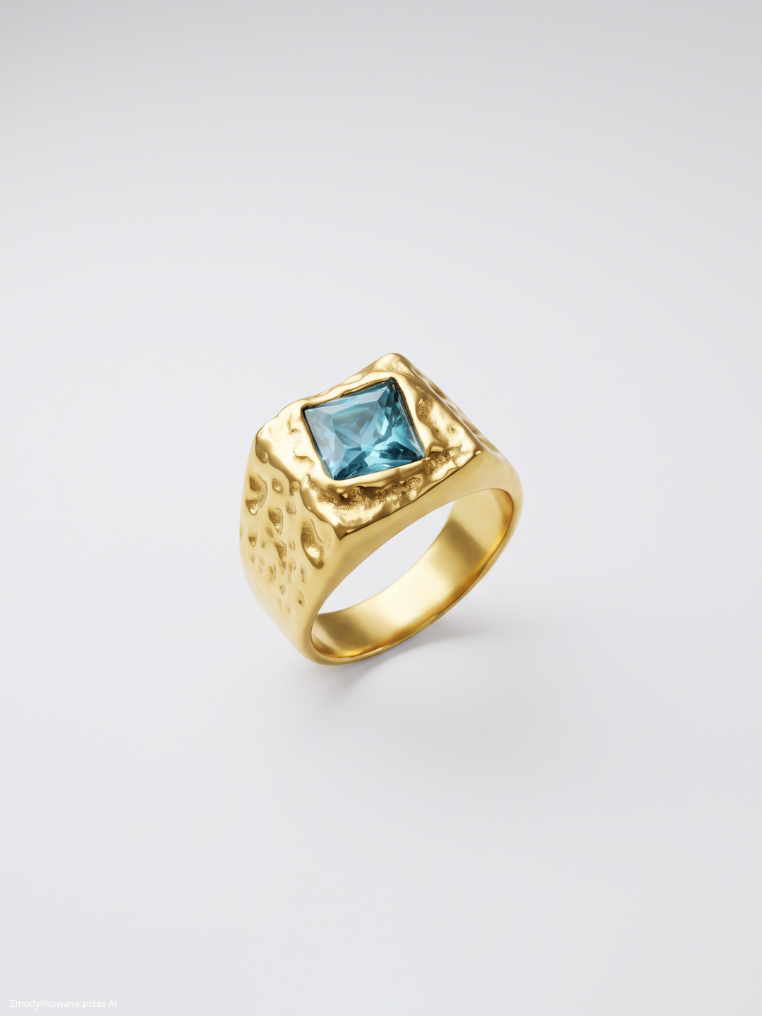 PIERŚCIONEK SYGNET Z TURKUSOWĄ CYRKONIĄ pozłacany