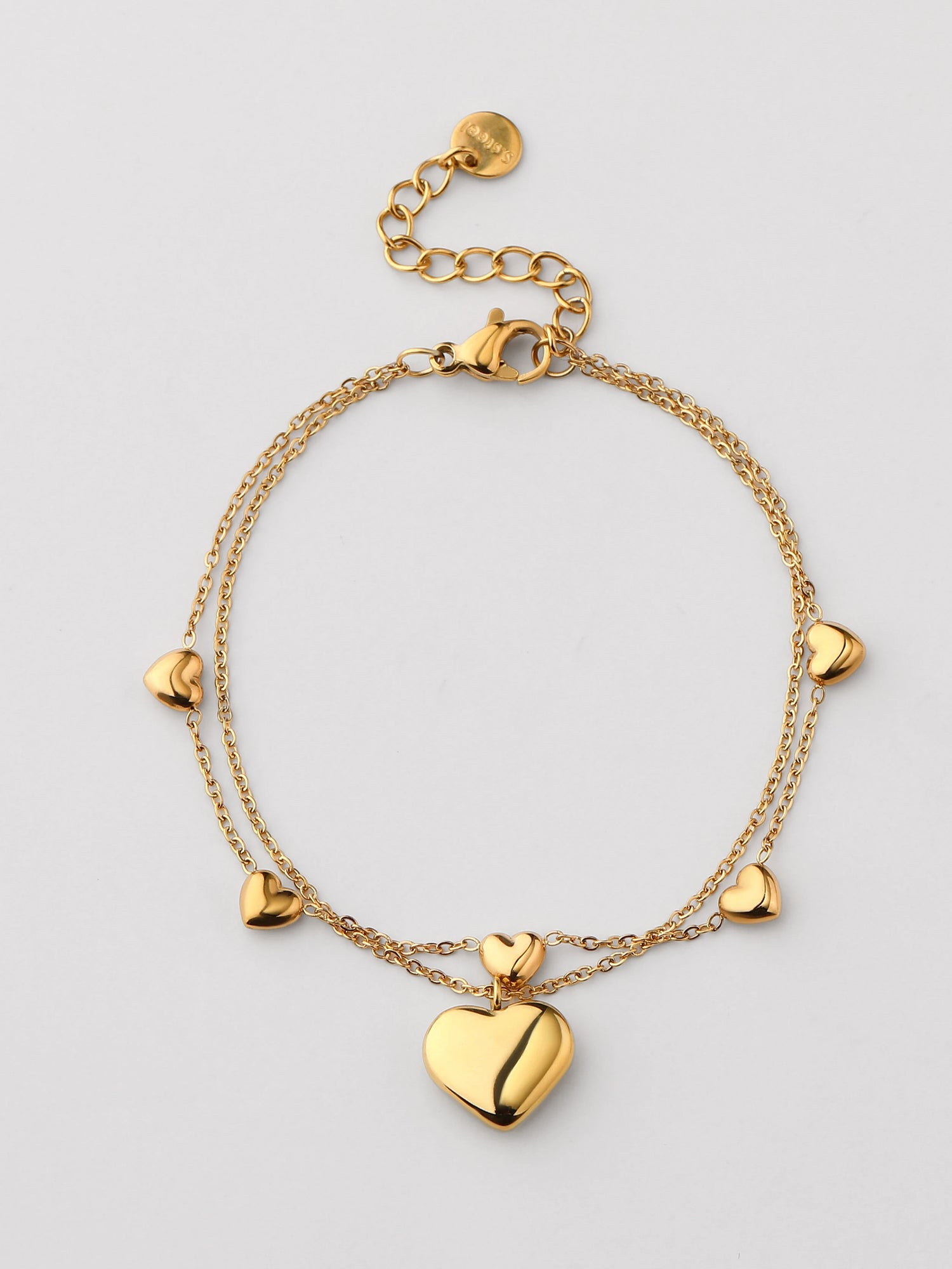 BRANSOLETKA PODWÓJNA Z SERCAMI pozłacana
